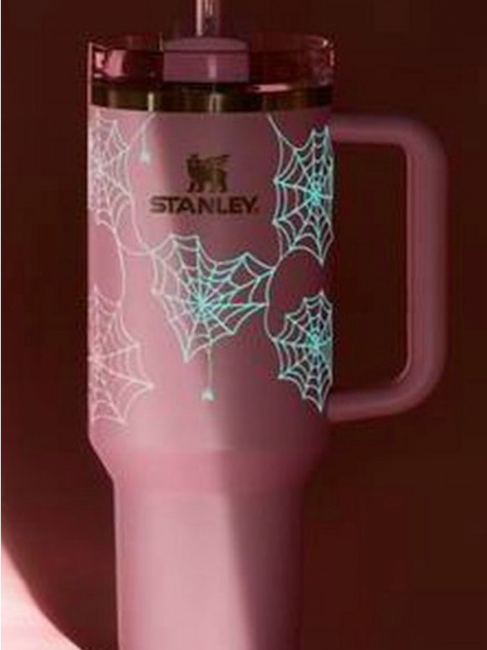 Stanley 40 oz Quencher Pink Glow in the Dark Spiderweb Tumbler NWT